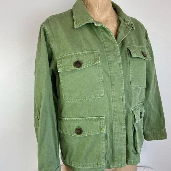 Pull&Bear Women’s XS Green Cotton Active Utility Army Jacket Coat Multi Pocket - Picture 8 of 9